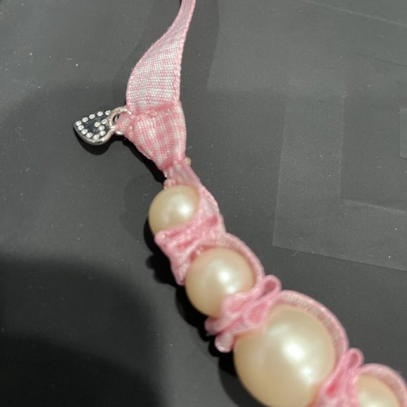 Stella & Dot Little Dottie Necklace for Girls. Pink Gingham Ribbon And Pearls - Picture 3 of 3